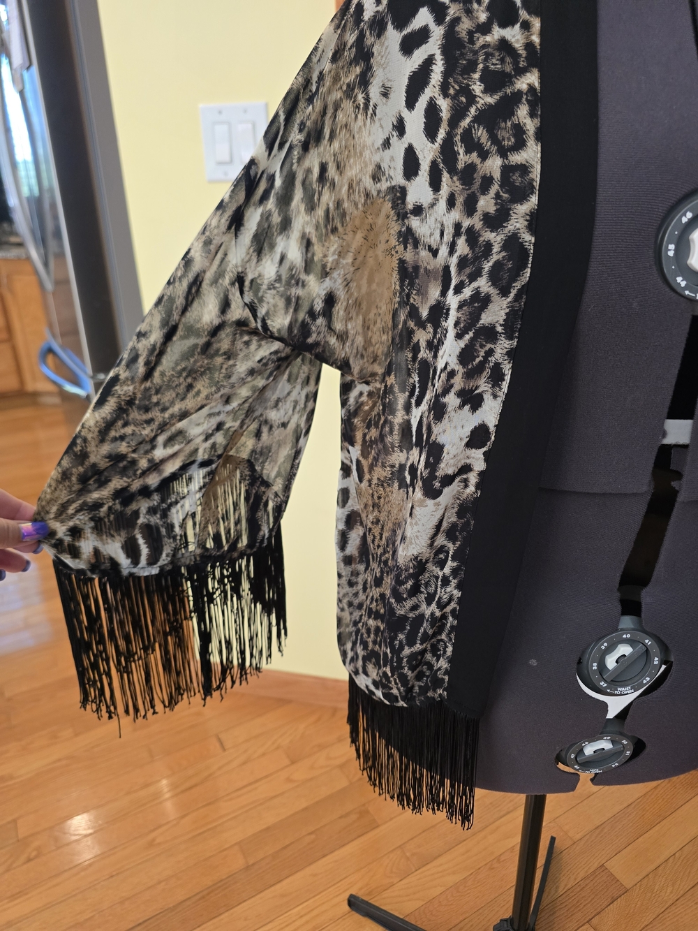 Animal print Short Duster With Black Fringe